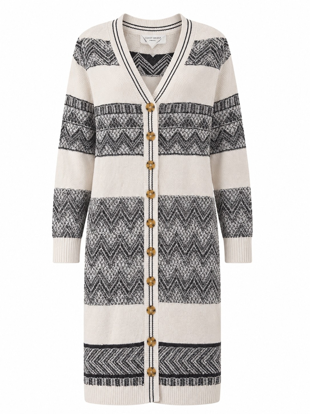 LUCKY BRAND | Cream Black Chevron Sweater Dress Longline Cardigan Academia | 1X